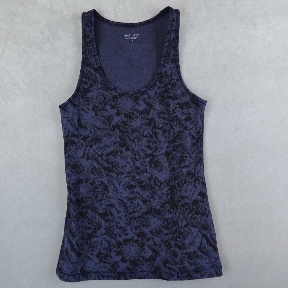 Athleta Scoop Tank Texture Frosted Floral Women Black  Blue Stretch